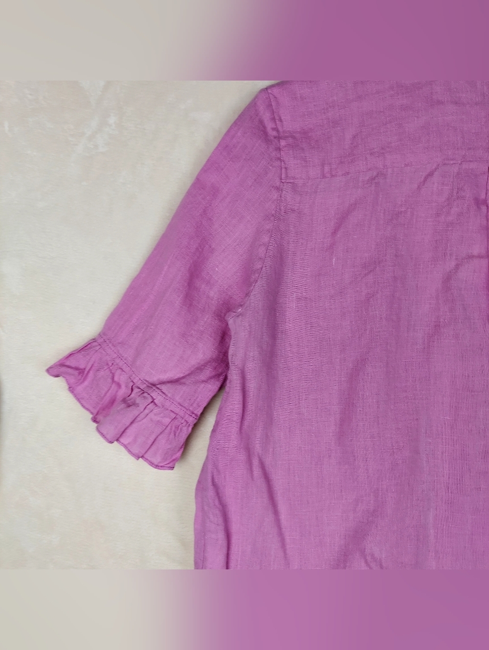 Sleeper Linen Lounge Suit Button Front Shirt & Shorts Pajama Set XS Lavender - Picture 8 of 16